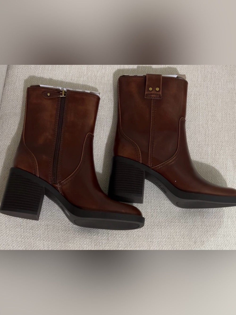 INC International Concepts Brown Leather Mid-Calf Block Heel Booties